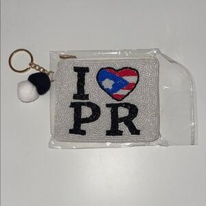 Beaded 'I Love PR' Mini Bag with Keychain new 5x6
